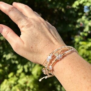 Set of 4 bracelets white pearls, beads and cotton and golden thread gift for her